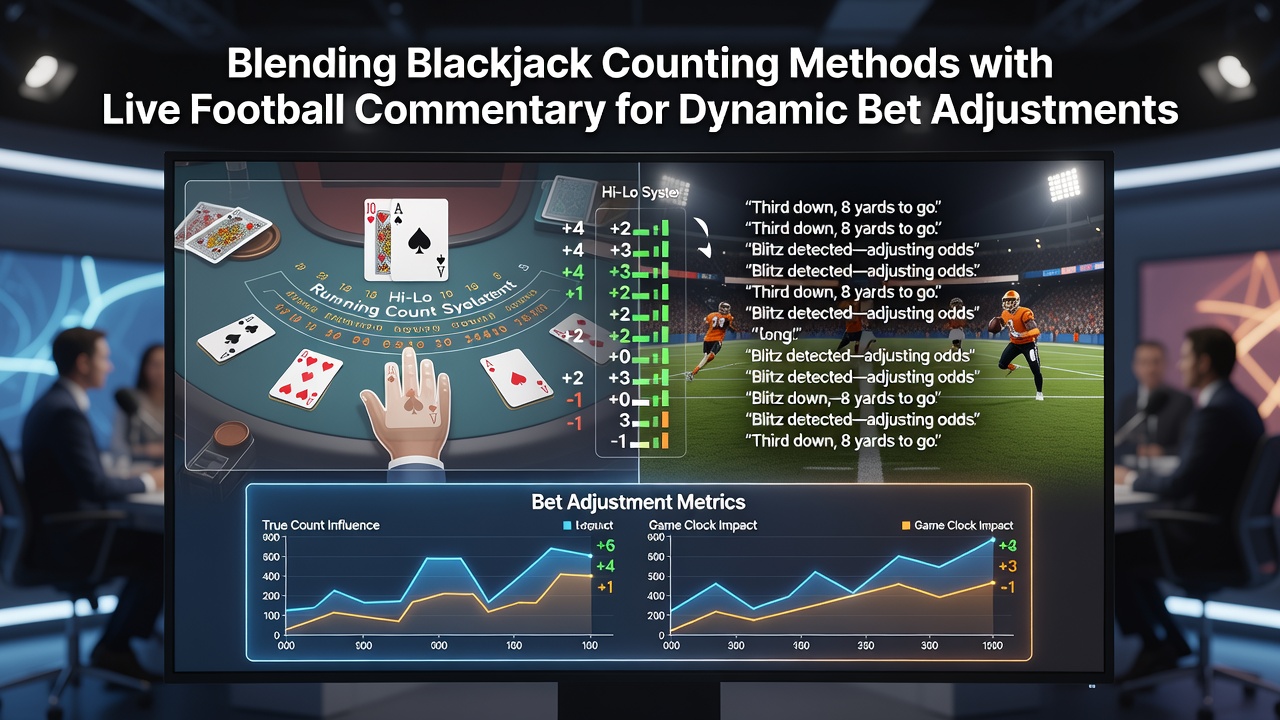 Blackjack card counting chart overlaid with football pitch diagram showing probability adjustments
