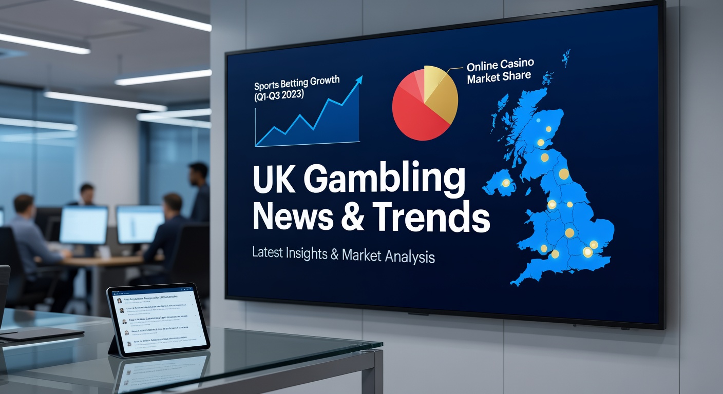 Graph showing UK gambling yield trends with online and offline segments highlighted in blues and greens against a backdrop of casino chips and betting slips
