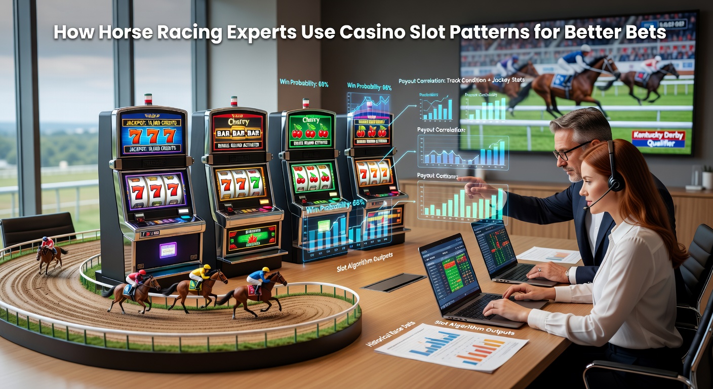 Horse racing track with overlaid casino slot machine graphics showing volatility patterns