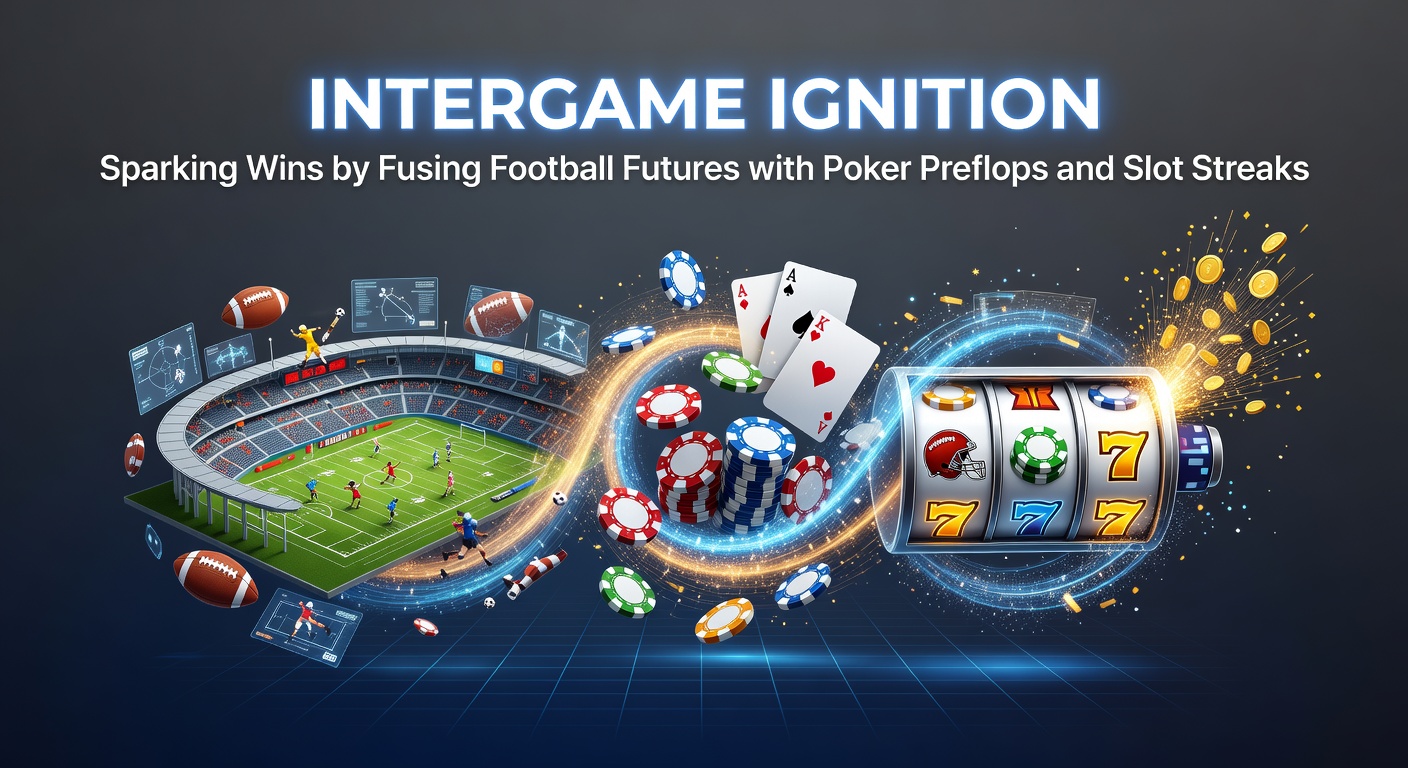 Dynamic fusion of a soccer ball, poker chips, and glowing slot reels symbolizing intergame strategies
