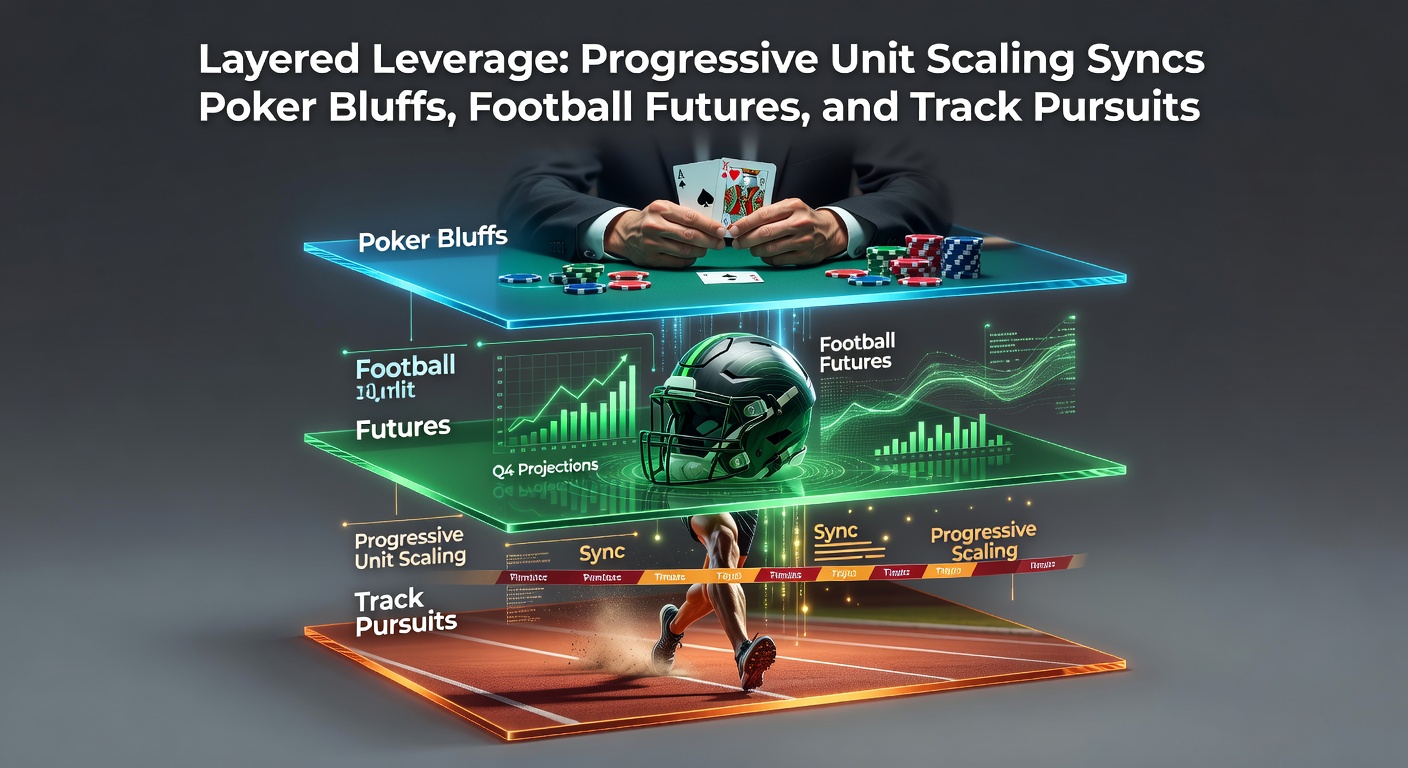 Chart illustrating progressive unit scaling curves applied to poker bluff frequencies, football futures win probabilities, and track race pursuit dynamics