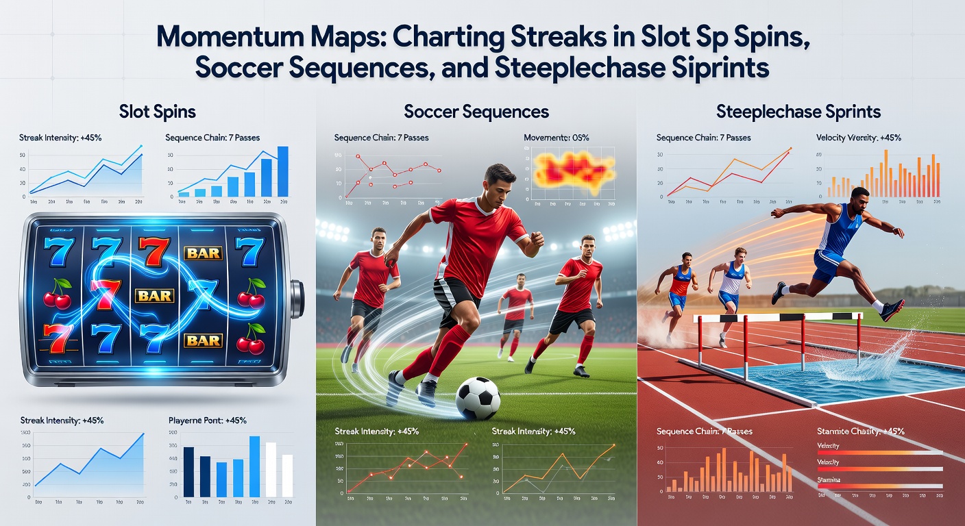 Detailed momentum map example showing soccer scoring sequences overlaid with possession stats and steeplechase sprint phases