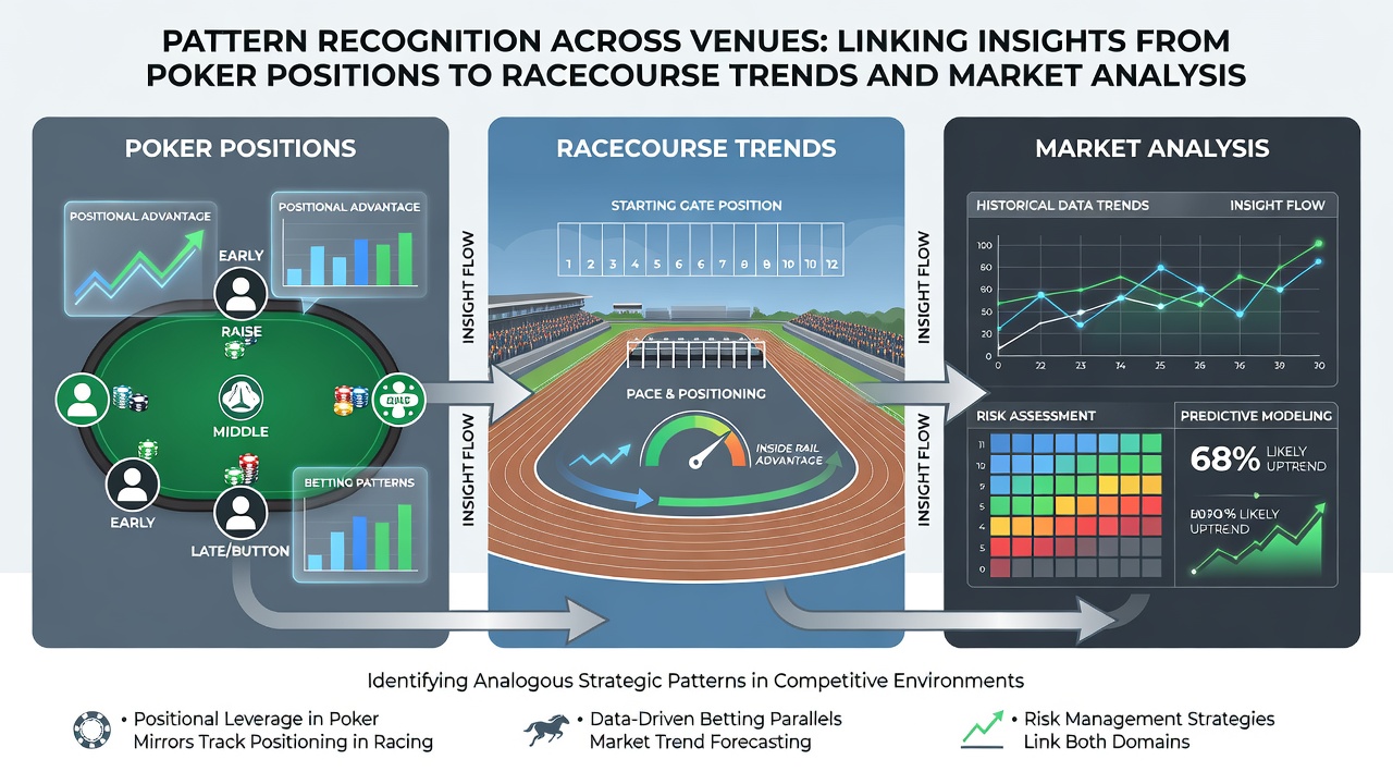 Comparison chart showing poker positional win rates alongside racecourse draw biases and football formation success metrics
