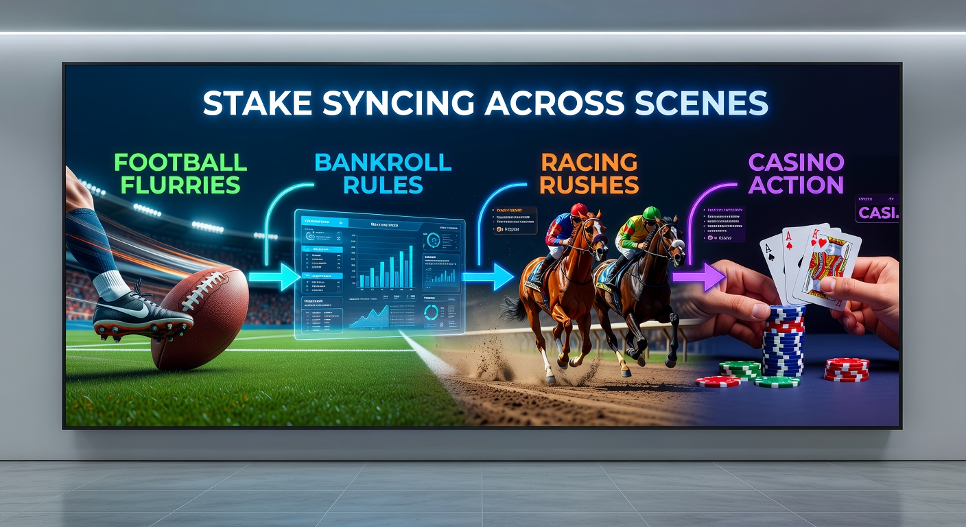 Graph illustrating bankroll curves across football betting streaks, racing multi-leg bets, and casino session variance, with overlaid lines showing synced unit strategies stabilizing growth amid volatility