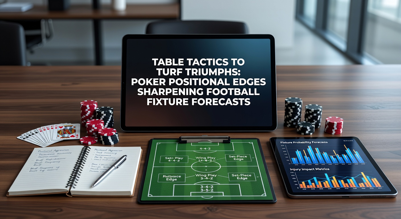 Poker players at a table highlighting late position advantages, transitioning to a football stadium crowd cheering home team