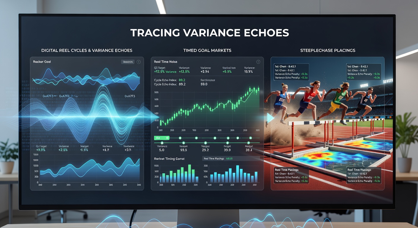 Steeplechase horses clearing fences with overlaid variance graphs linking race placings to slot cycle distributions